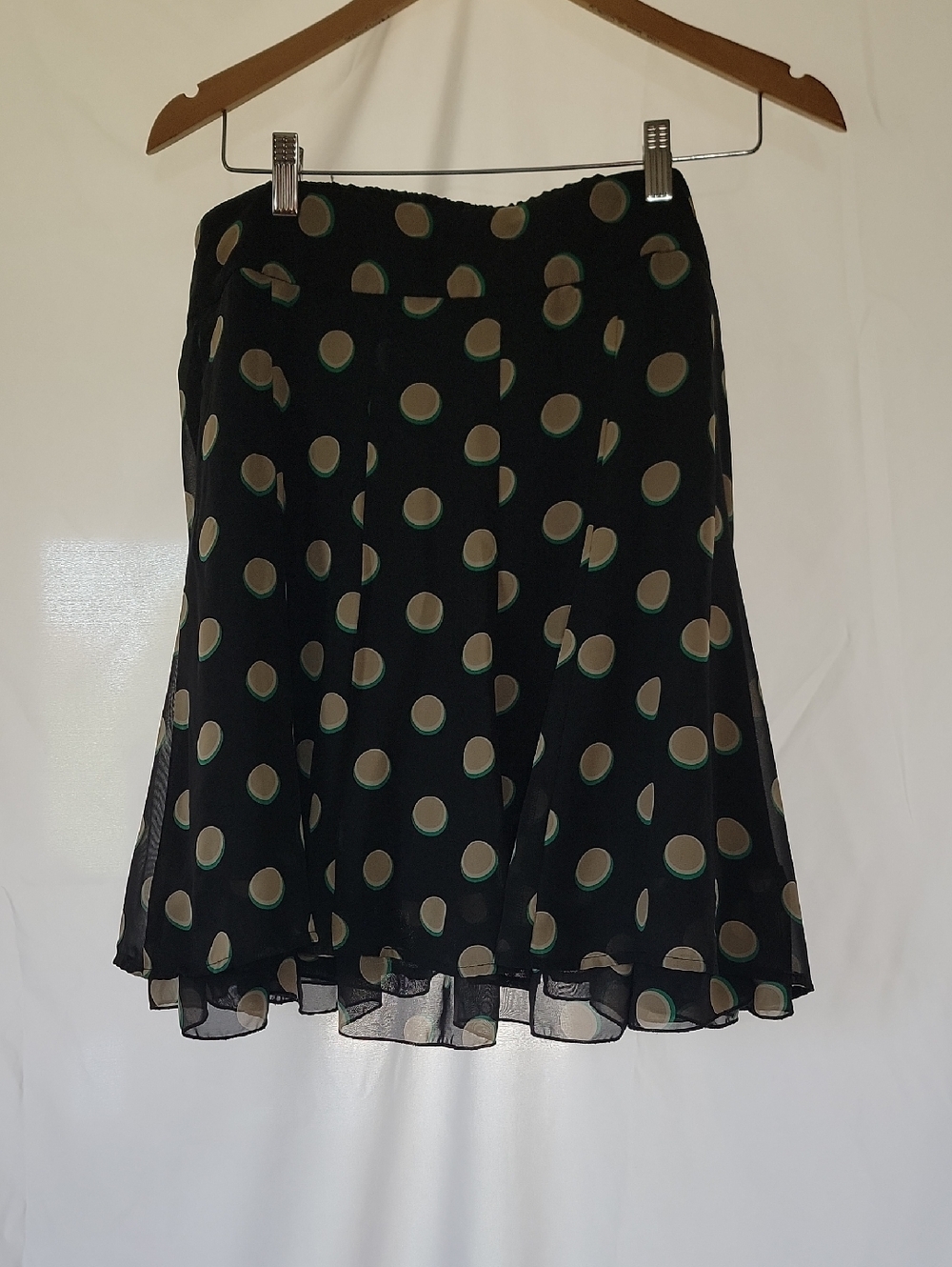 Black Polka Dot A-Line Skirt with Green Accent